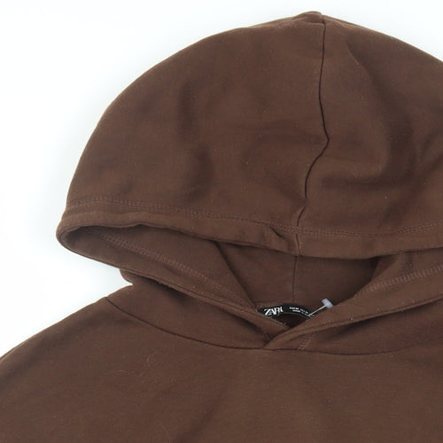Zara Womens Brown Cotton Pullover Hoodie Size M Pullover