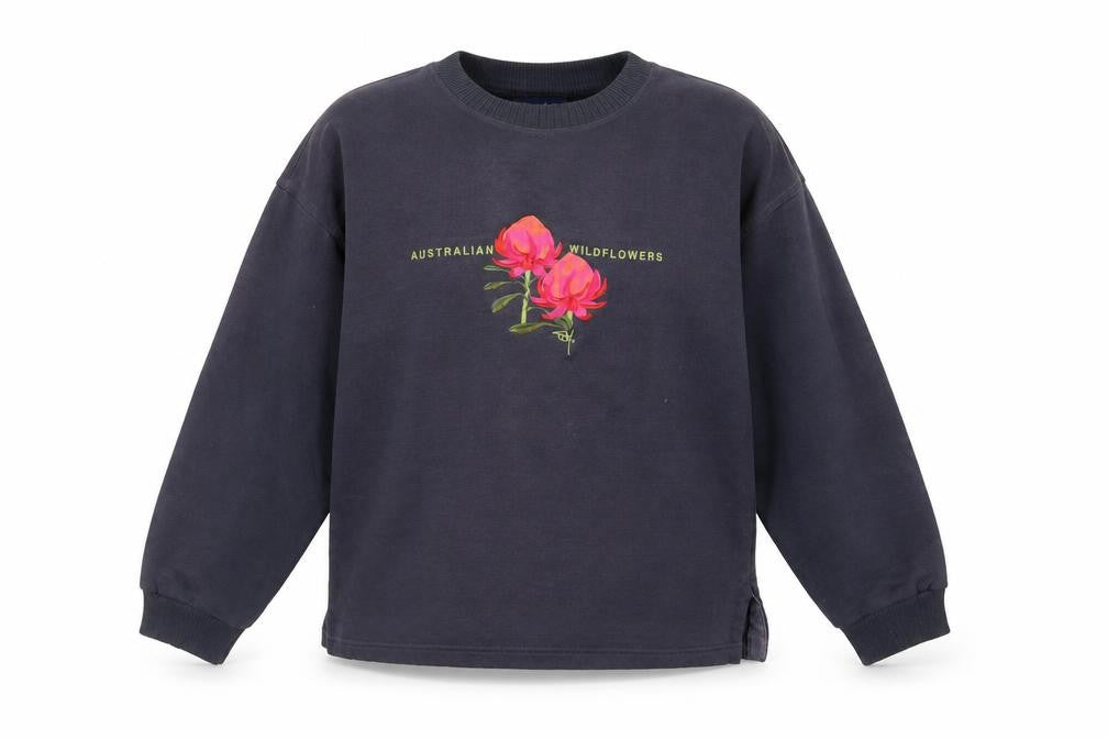 Front view of Stewart Merrett women’s blue cotton pullover sweatshirt, size S, pullover - embroidered