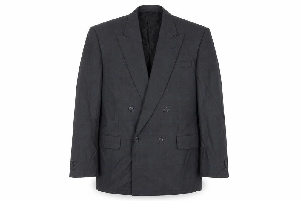 Front view of Canda men’s grey check polyester jacket suit jacket, size 38, regular