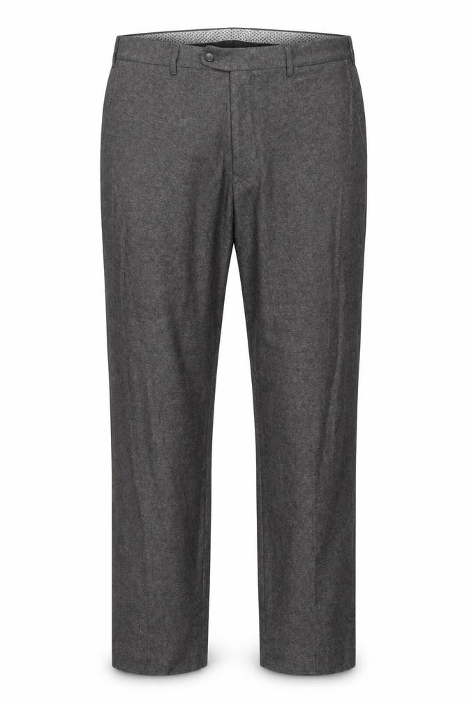 Front view of Skopes men’s brown polyester trousers, size 36, in, 30-inch leg regular zip