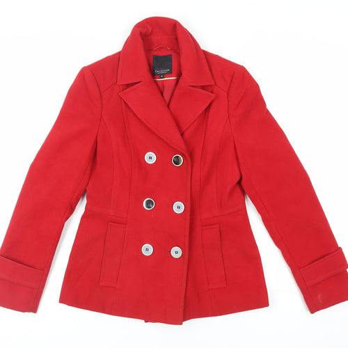 Debenhams Womens Red Pea Coat Coat Size 10 Button