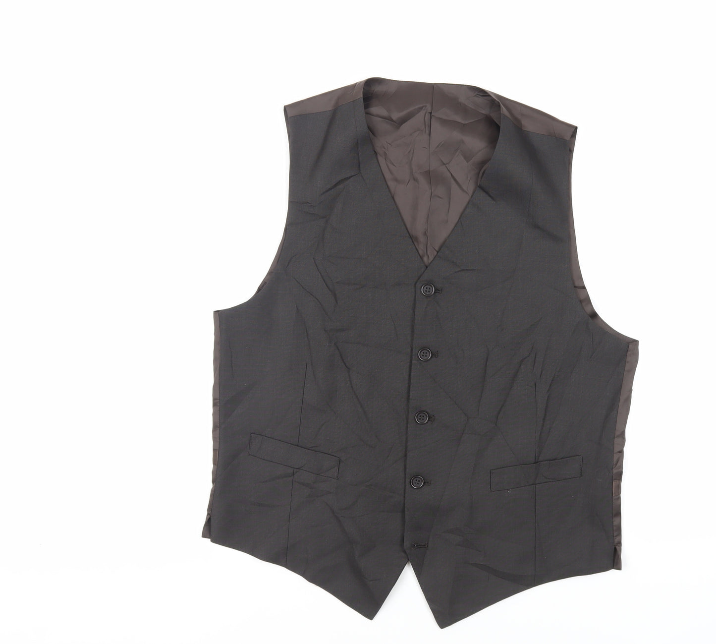 BHS Mens Black Polyester Jacket Suit Waistcoat Size 38 Regular
