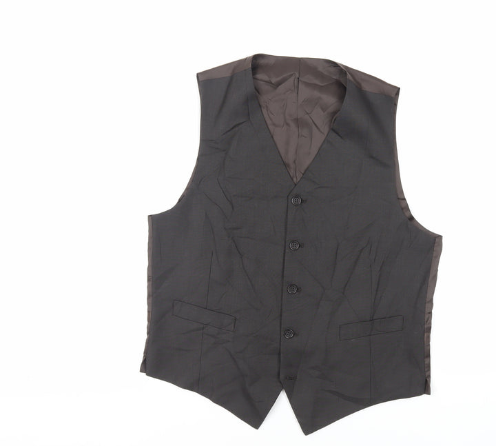 BHS Mens Black Polyester Jacket Suit Waistcoat Size 38 Regular