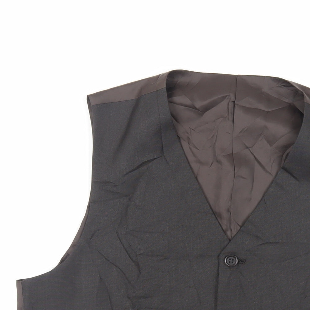 BHS Mens Black Polyester Jacket Suit Waistcoat Size 38 Regular
