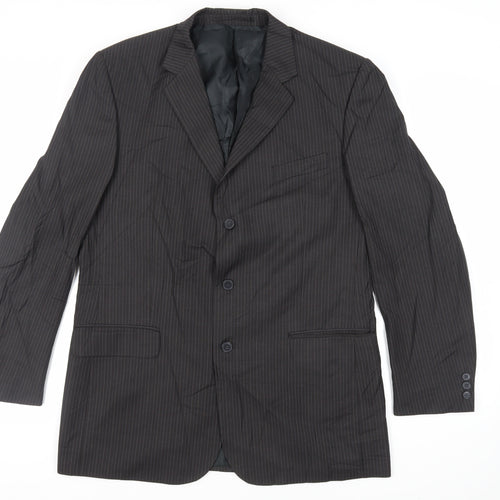 Karl Jackson Mens Grey Striped Polyester Jacket Suit Jacket Size 44 Regular