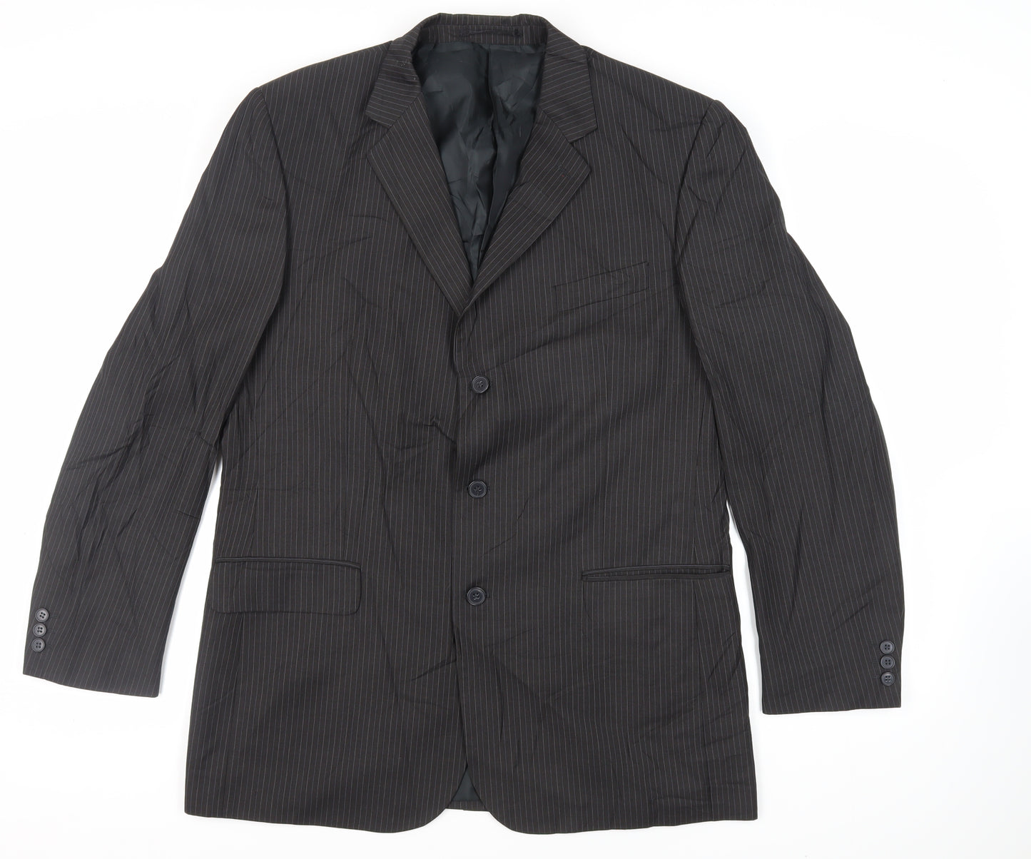 Karl Jackson Mens Grey Striped Polyester Jacket Suit Jacket Size 44 Regular