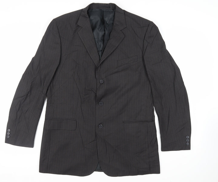 Karl Jackson Mens Grey Striped Polyester Jacket Suit Jacket Size 44 Regular