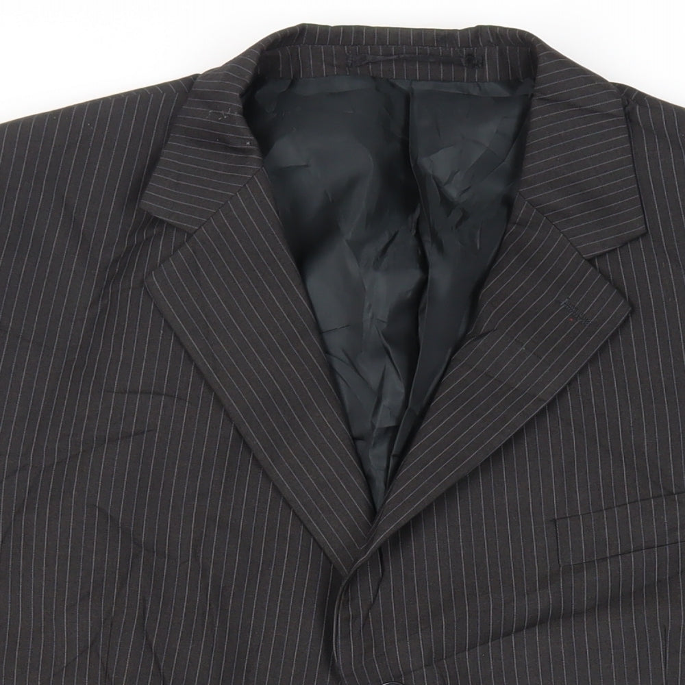 Karl Jackson Mens Grey Striped Polyester Jacket Suit Jacket Size 44 Regular