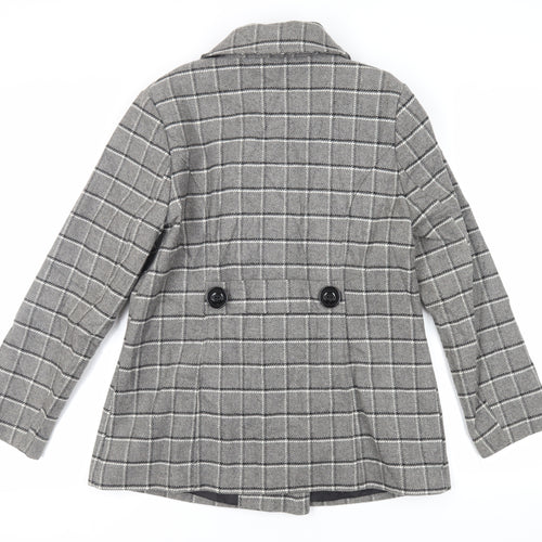 Classic Womens Grey Plaid Pea Coat Coat Size 14 Button