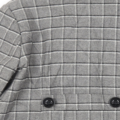 Classic Womens Grey Plaid Pea Coat Coat Size 14 Button