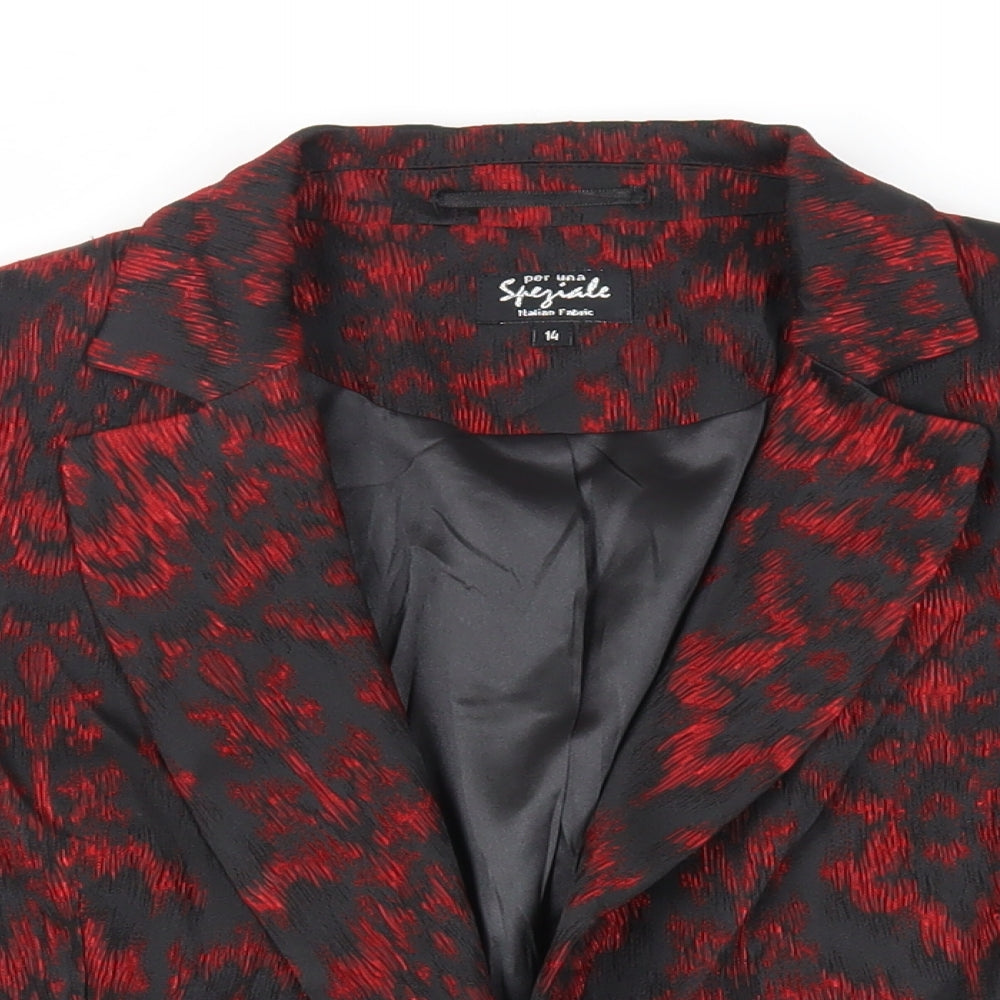 Per Una Womens Red Geometric Jacket Blazer Size 14 - Open