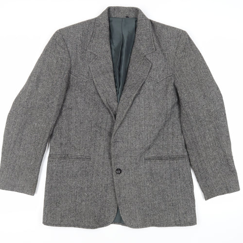 Pioneer Wear Mens Grey Herringbone Acrylic Jacket Blazer Size 40 Regular - Vintage