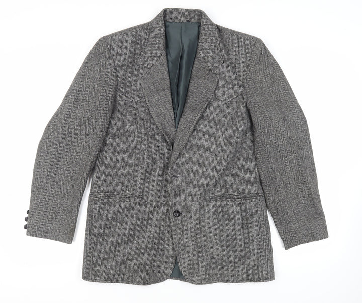 Pioneer Wear Mens Grey Herringbone Acrylic Jacket Blazer Size 40 Regular - Vintage