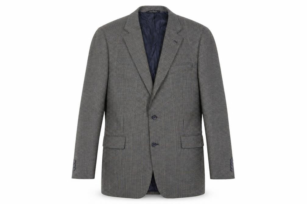 Front view of Jos. A. Bank men’s grey geometric wool jacket blazer, size 42, regular