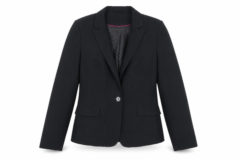 Front view of New Look women’s black jacket blazer, size UK 12, button