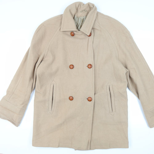Definitions Womens Beige Pea Coat Coat Size 16 Button - Vintage
