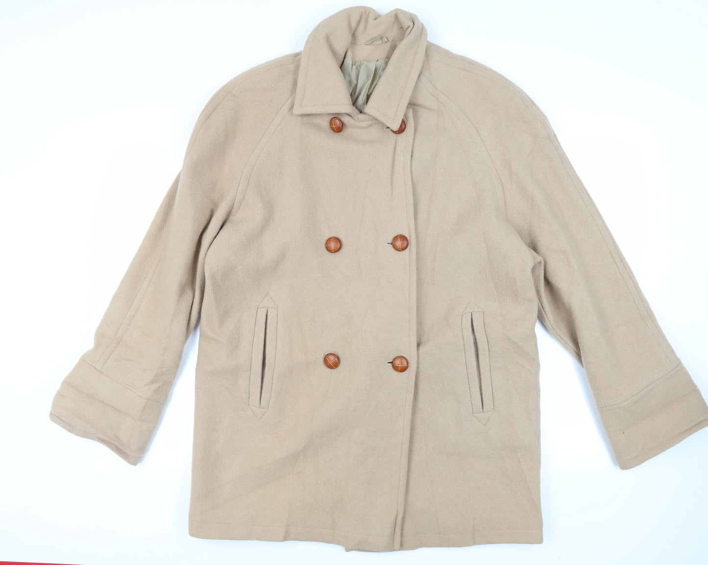Definitions Womens Beige Pea Coat Coat Size 16 Button - Vintage