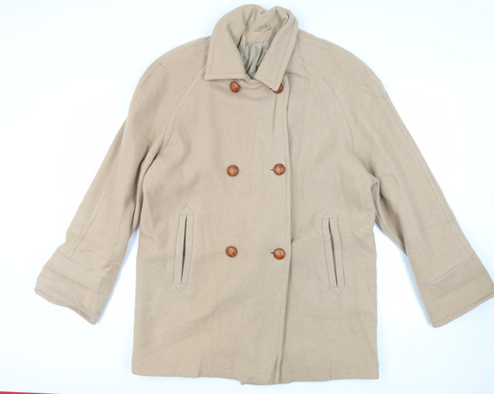Definitions Womens Beige Pea Coat Coat Size 16 Button - Vintage