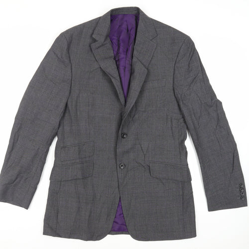 Marks and Spencer Mens Grey Plaid Wool Jacket Suit Jacket Size 38 Regular