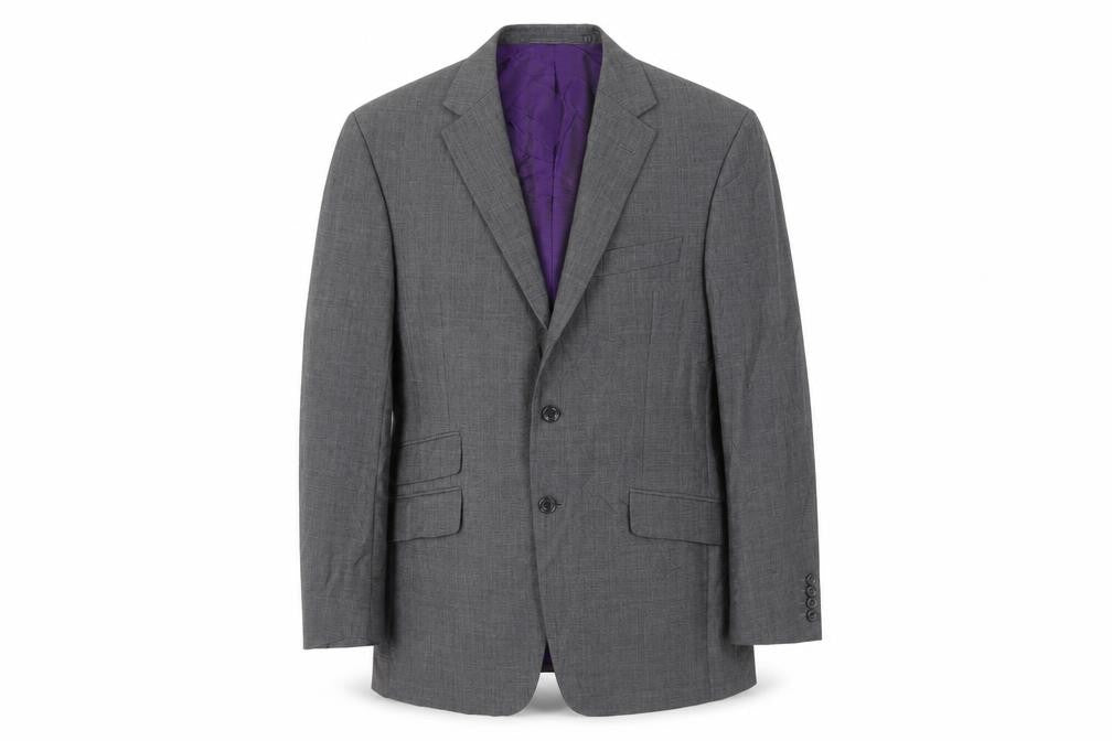 Front view of Marks & Spencer men’s grey plaid wool jacket suit jacket, size 38, regular