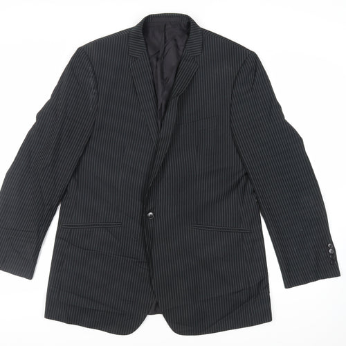 Burton Mens Blue Striped Polyester Jacket Suit Jacket Size 46 Regular