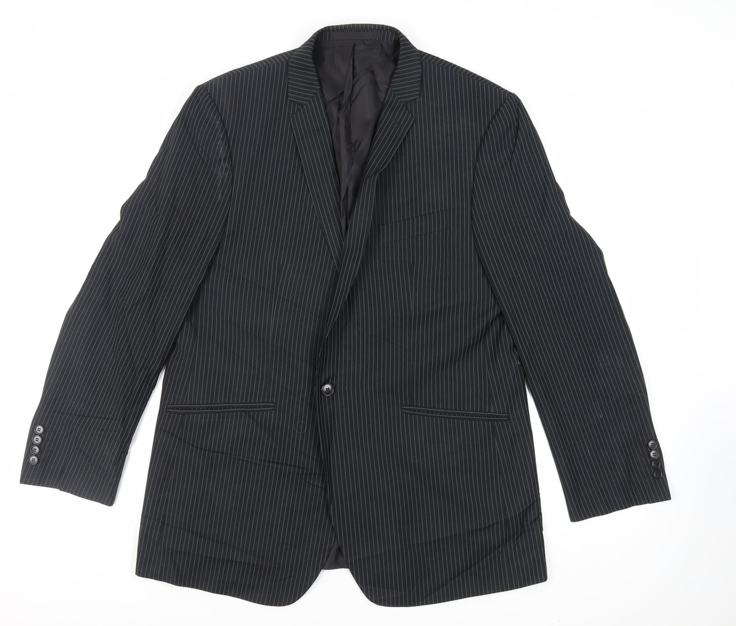 Burton Mens Blue Striped Polyester Jacket Suit Jacket Size 46 Regular