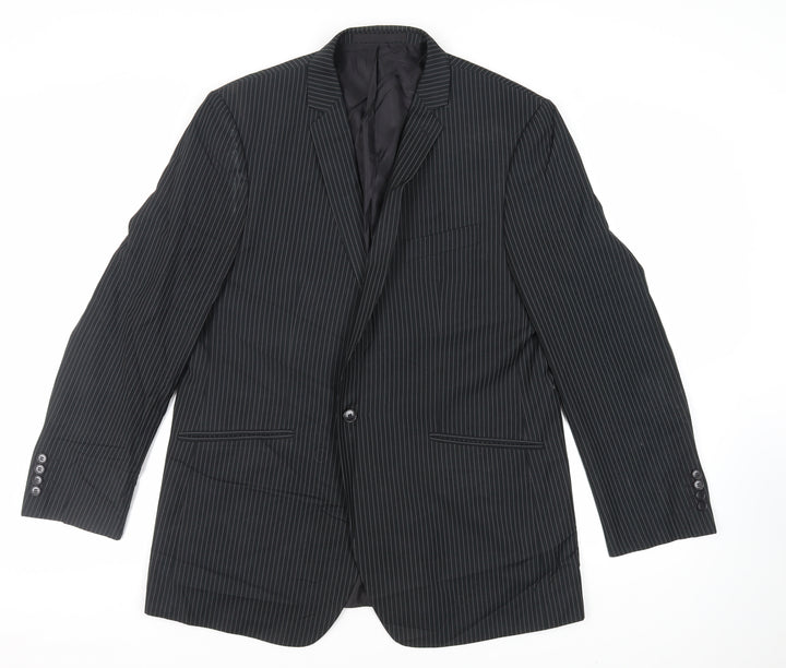 Burton Mens Blue Striped Polyester Jacket Suit Jacket Size 46 Regular