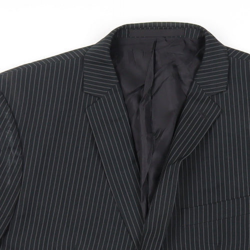 Burton Mens Blue Striped Polyester Jacket Suit Jacket Size 46 Regular