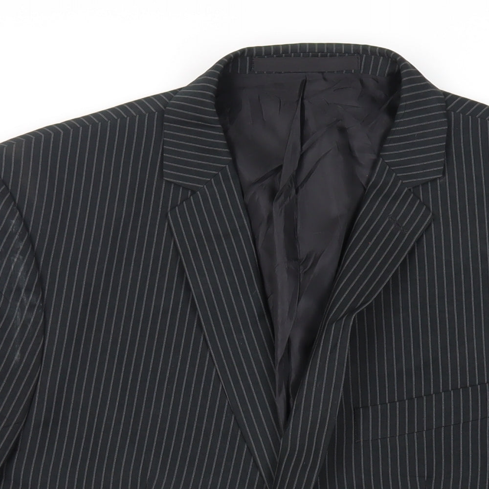 Burton Mens Blue Striped Polyester Jacket Suit Jacket Size 46 Regular
