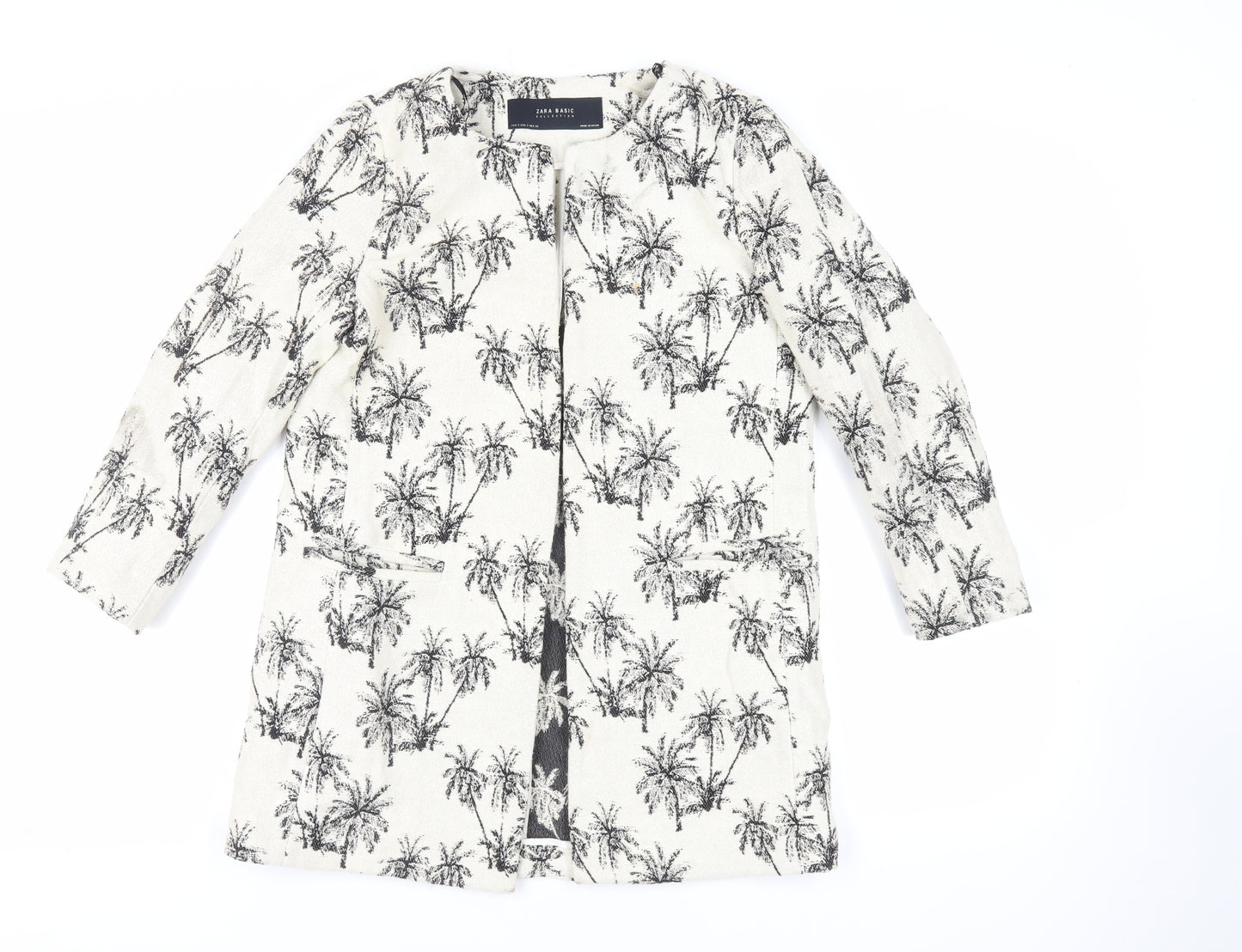 Zara Womens Ivory Geometric Jacket Blazer Size S - Open