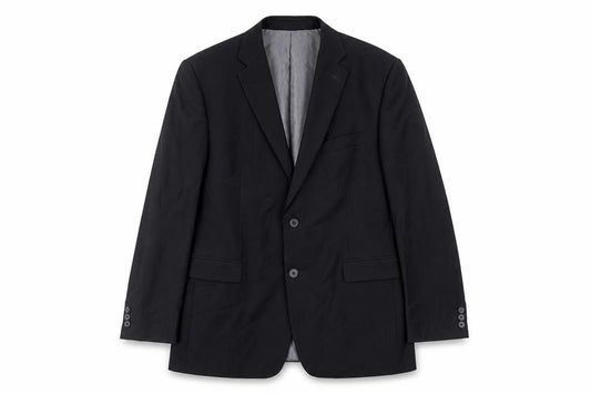 Front view of BHS men’s black polyester jacket suit jacket, size 42, regular