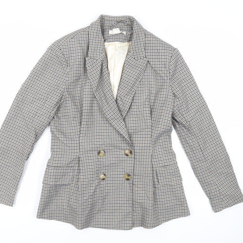 H&M Womens Grey Geometric Jacket Blazer Size 12 Button