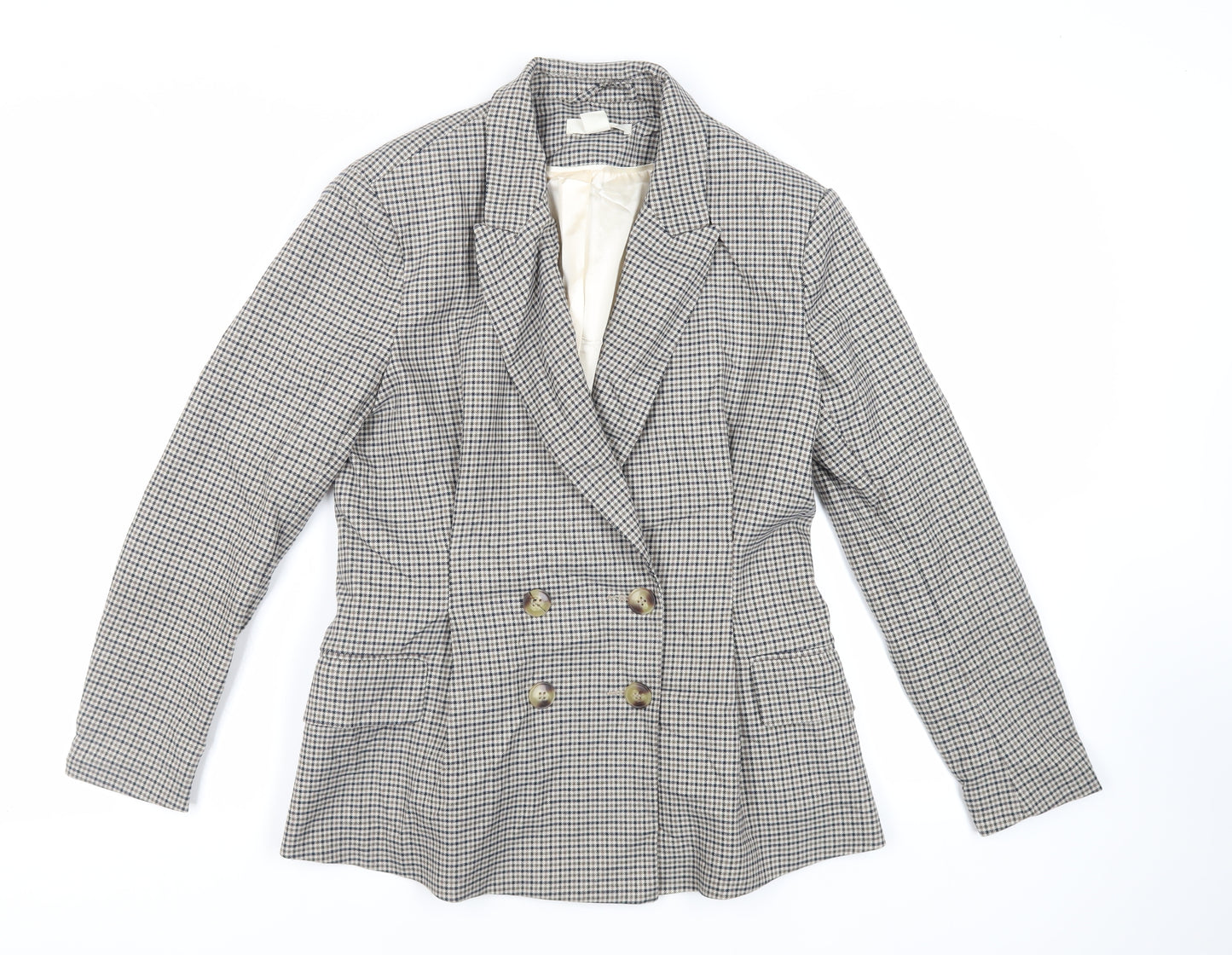H&M Womens Grey Geometric Jacket Blazer Size 12 Button