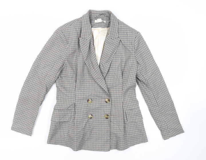 H&M Womens Grey Geometric Jacket Blazer Size 12 Button