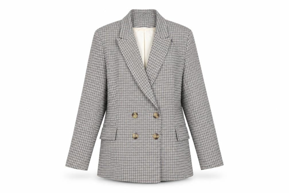 H&M Womens Grey Geometric Jacket Blazer Size 12 Button