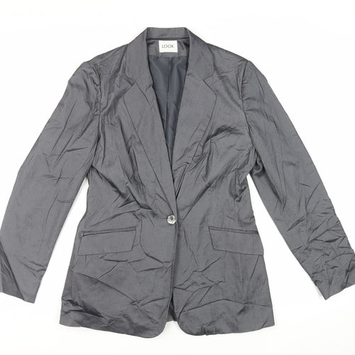 Look Womens Grey Jacket Blazer Size 12 Button