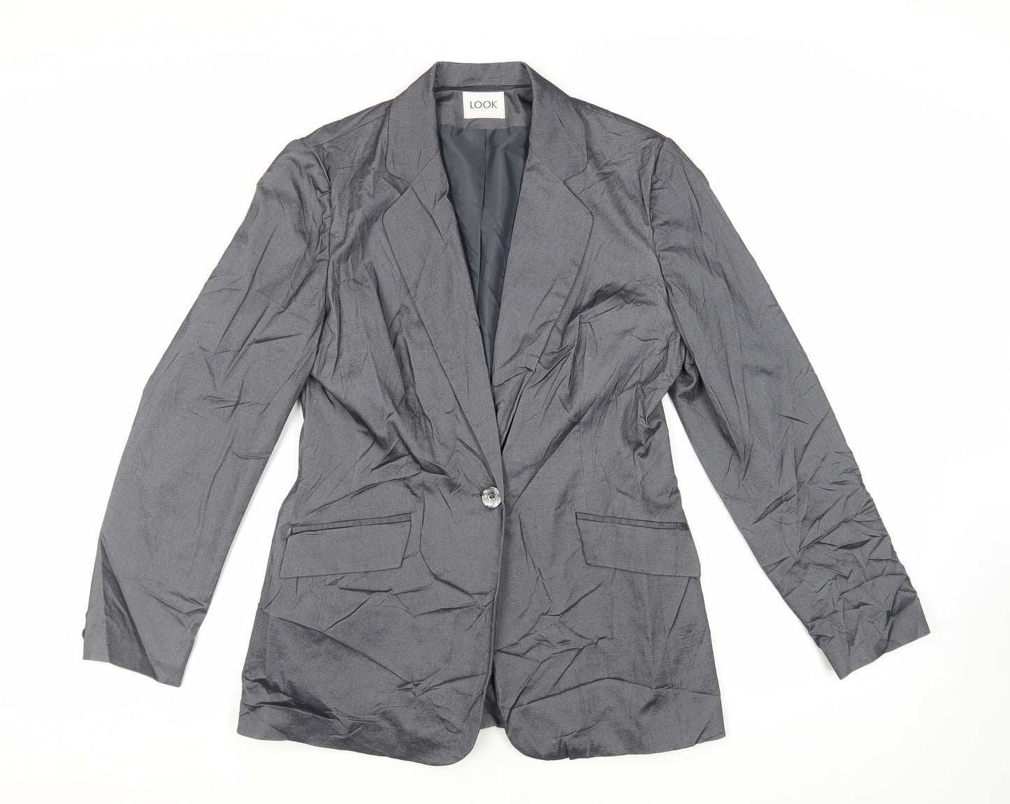 Look Womens Grey Jacket Blazer Size 12 Button