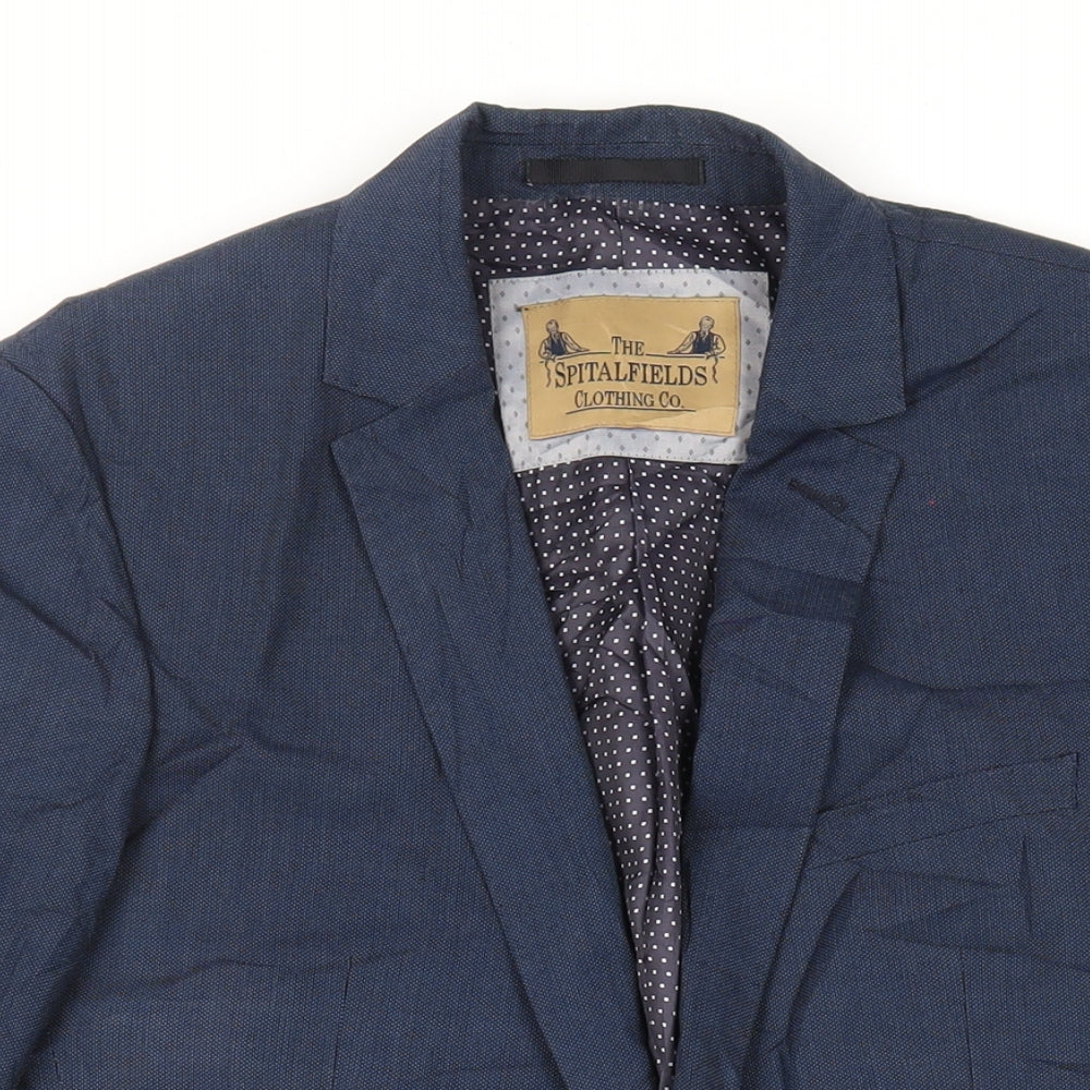 Spitafields Mens Blue Polyester Jacket Suit Jacket Size 40 Regular