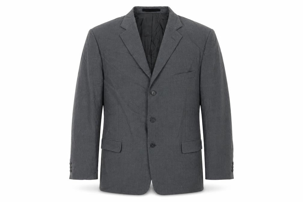Front view of Marks & Spencer men’s grey polyester jacket blazer, size 46, regular