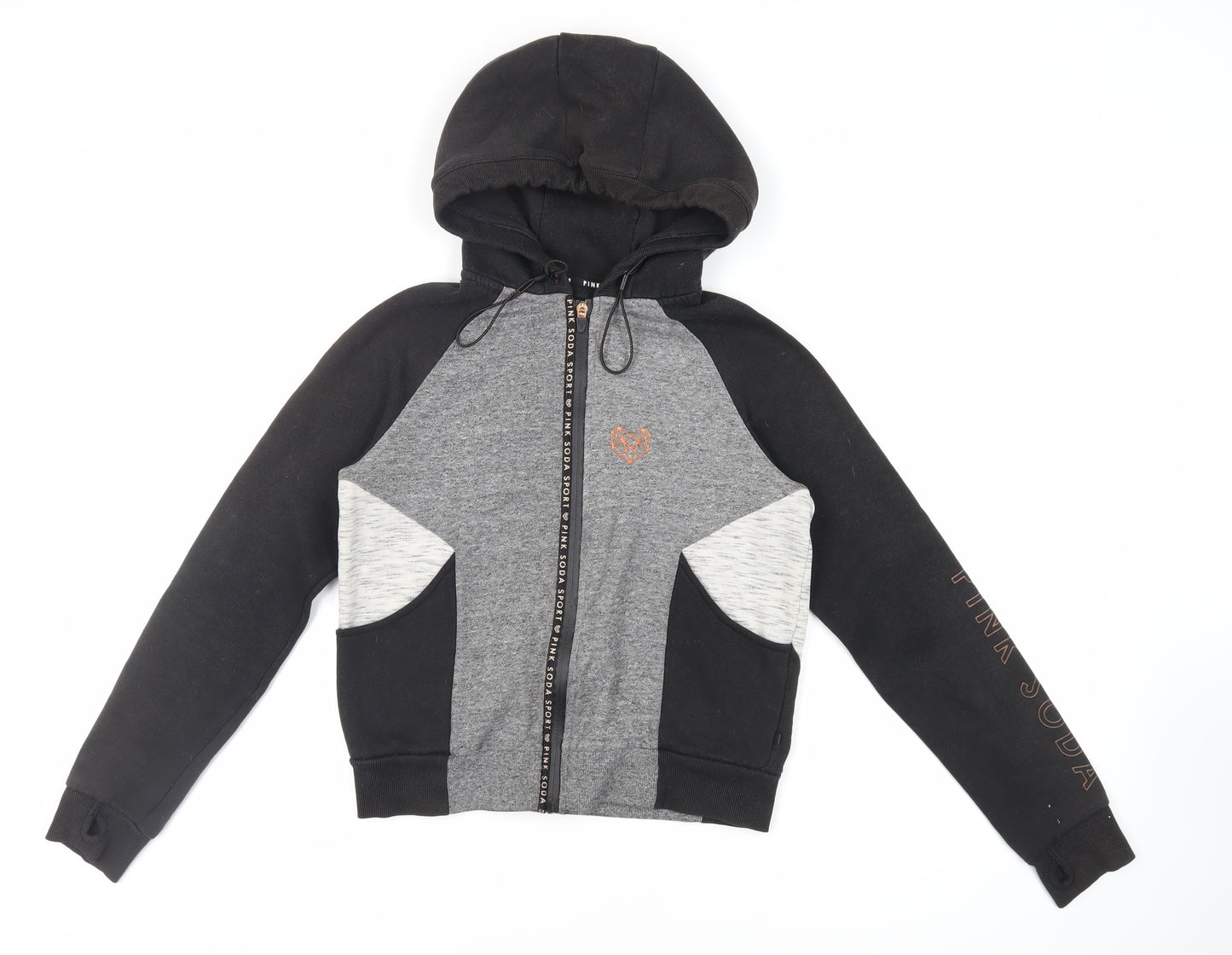 Pink Soda Womens Black Cotton Full Zip Hoodie Size 10 Zip - Pockets