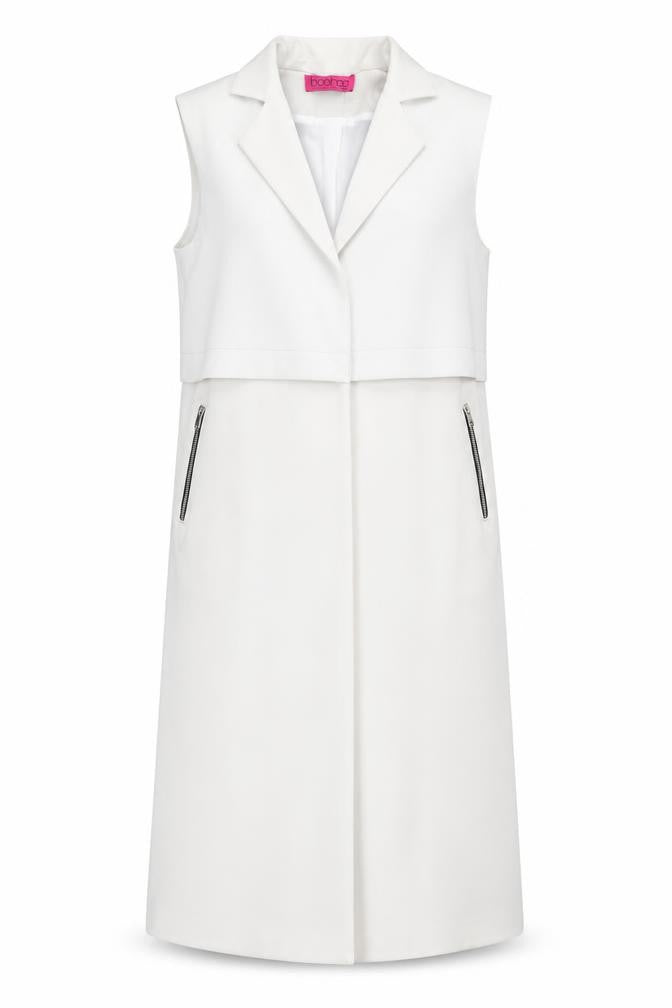 Front view of Boohoo women’s grey overcoat waistcoat, size M, - open
