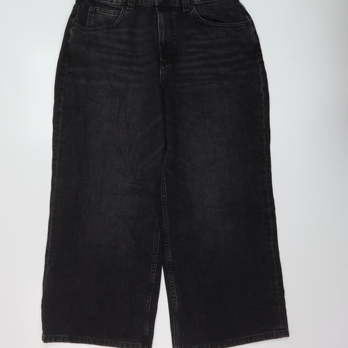 ASOS Womens Black Cotton Wide-Leg Jeans Size 30 in L26 in Regular Button