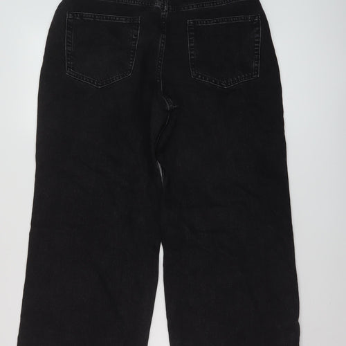 ASOS Womens Black Cotton Wide-Leg Jeans Size 30 in L26 in Regular Button