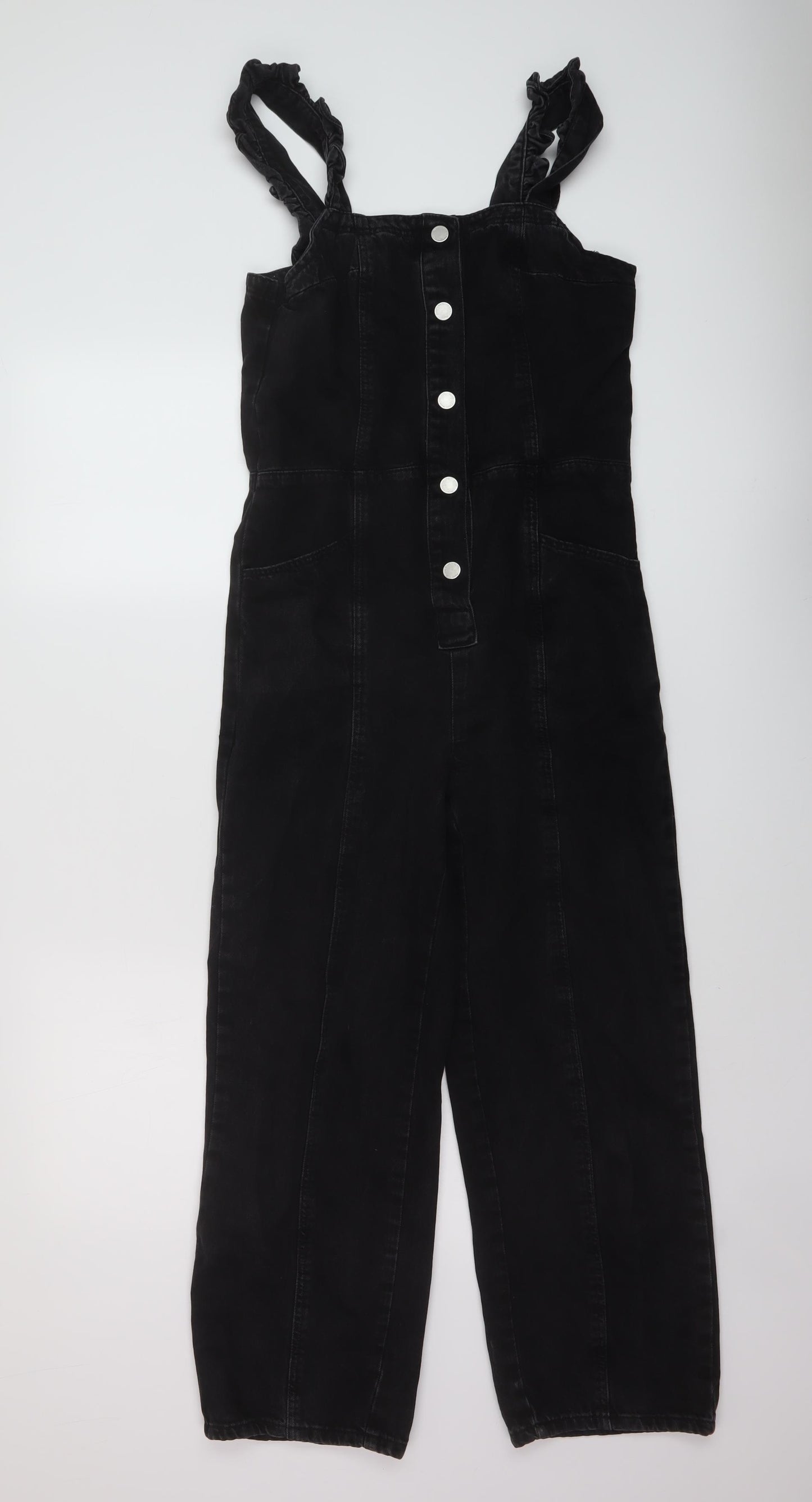 NEXT Girls Black Cotton Dungaree One-Piece Size 13 Years Button