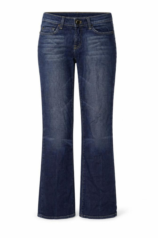 Front view of Rag Freak women’s blue cotton bootcut jeans, size UK 10, 30-inch leg regular button