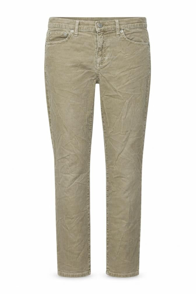 Front view of Gap women’s beige cotton trousers, size UK 29, in, 27-inch leg regular button