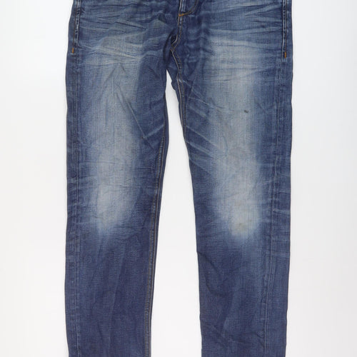 JACK & JONES Mens Blue Cotton Straight Jeans Size 32 in L28 in Regular Button