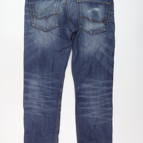 JACK & JONES Mens Blue Cotton Straight Jeans Size 32 in L28 in Regular Button