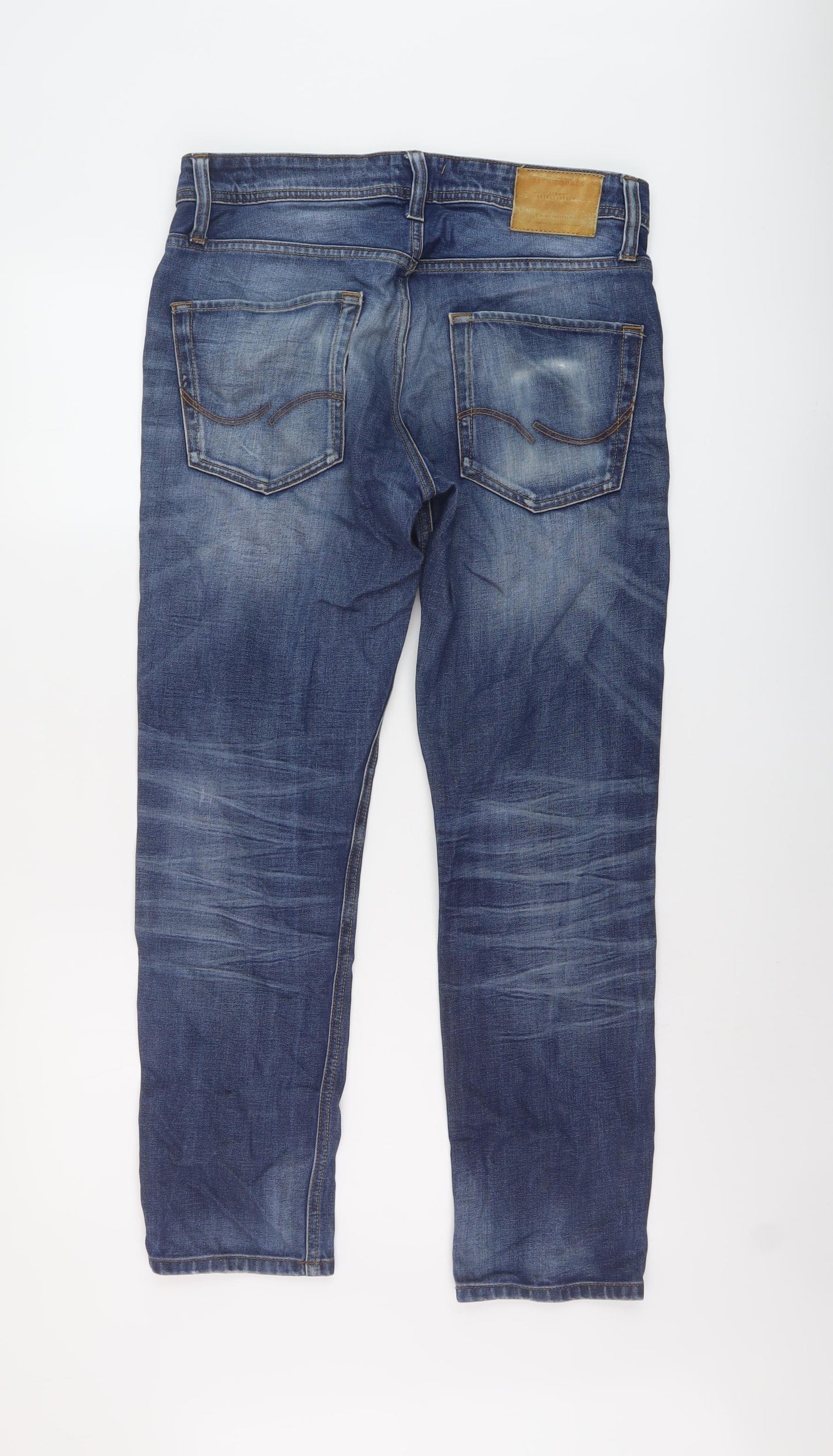 JACK & JONES Mens Blue Cotton Straight Jeans Size 32 in L28 in Regular Button