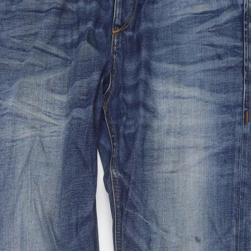 JACK & JONES Mens Blue Cotton Straight Jeans Size 32 in L28 in Regular Button